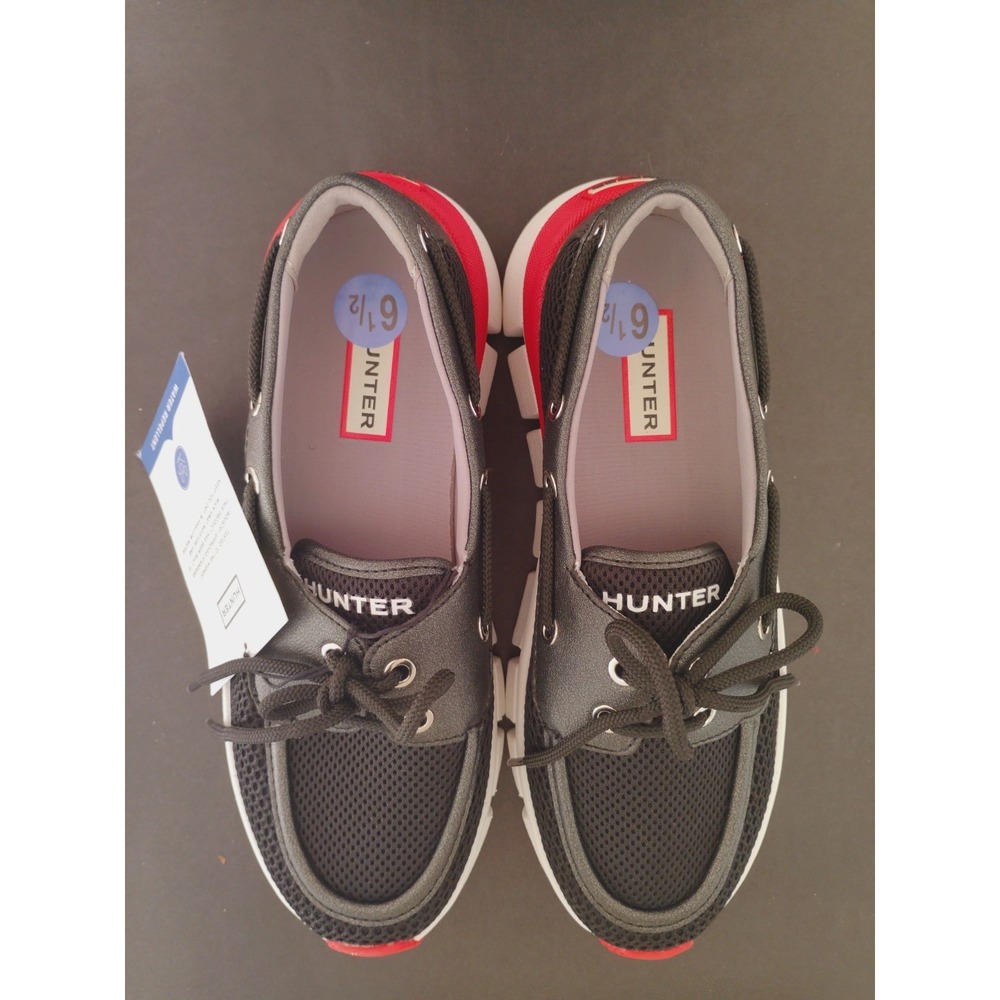 NWT Hunter Sasa Slip On Shoes Women 6.5 Black Mesh Red White Boat Casual